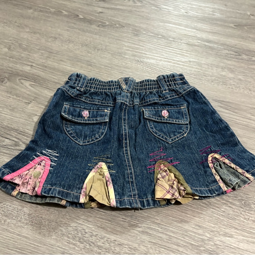 Faded Glory Floral Denim Skirt with Pink and Tan